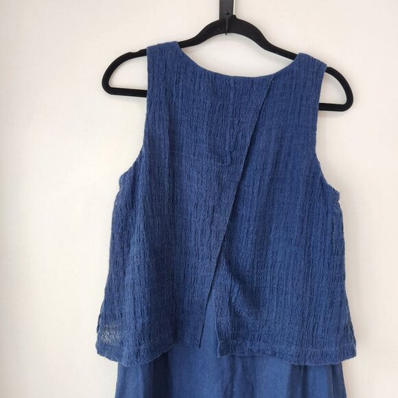 J. Jill Purejill Blue 100% Linen Layered Mini Dress Textured Overlay Women's S - Picture 4 of 8